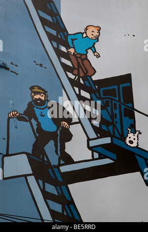 Fresque Tintin à Bruxelles Banque D'Images