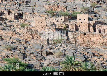 Village déserté dans Wadi Ghul, Oman Banque D'Images