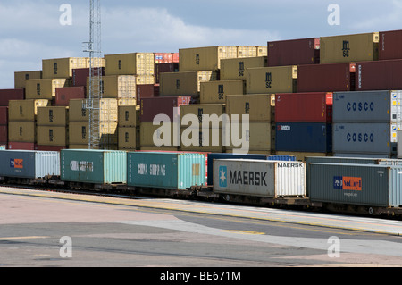 Terminal de fret ferroviaire sud, port de Felixstowe, Suffolk, UK. Banque D'Images