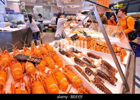 Australian cuit et du homard frais, marché aux poissons de Sydney, Sydney, New South Wales, Australia Banque D'Images