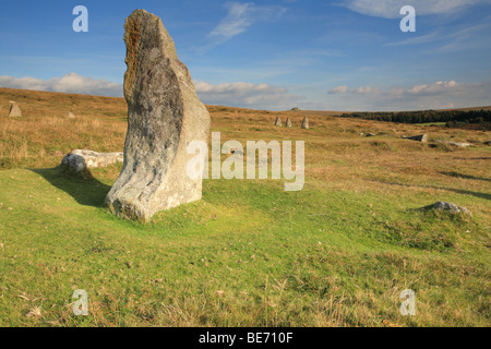 Scorhill cercle de pierres anciennes à la fin de l'été le Dartmoor, dans le Devon, England, UK Banque D'Images