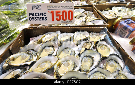 Les huîtres du Pacifique, le marché aux poissons de Sydney, Sydney, New South Wales, Australia Banque D'Images