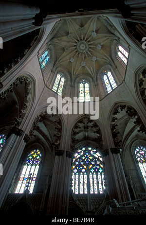 Star vault, fondateur de la chapelle, Monastère de Batalha, plafond voûté, l'architecture gothique, l'architecture manuéline, Batalha, district de Leiria, Portugal Banque D'Images