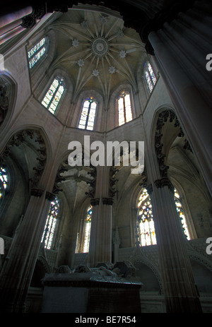 Star vault, fondateur de la chapelle, Monastère de Batalha, plafond voûté, l'architecture gothique, l'architecture manuéline, Batalha, district de Leiria, Portugal Banque D'Images