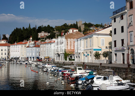 Bateaux dans le port de plaisance dans la ville côtière de Piran dans le sud de la Slovénie Banque D'Images