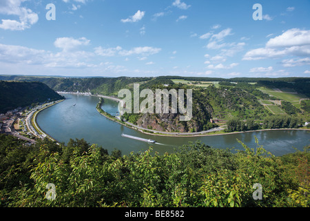 Le cours du Rhin en face de Loreley Rock, Rhénanie-Palatinat, Allemagne, Europe Banque D'Images