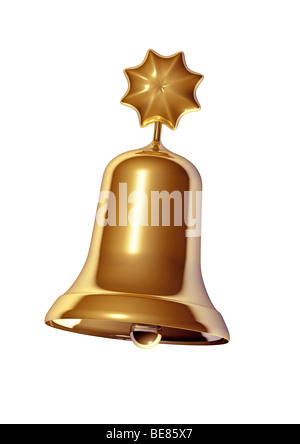 Golden Christmas Bell sur fond blanc Banque D'Images