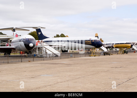 Trident 2E BAC Super VC10 et avions Bristol Britannia à Duxford IWM Angleterre Royaume-Uni UK Banque D'Images