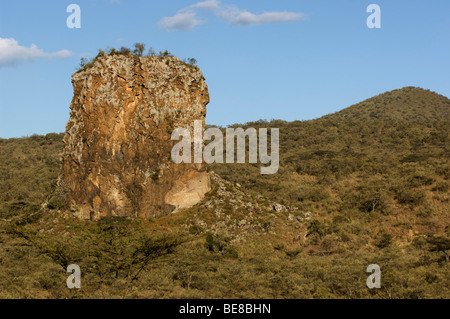 Ol Basta rock tower, Hell's Gate National Park, Naivasha, Kenya Banque D'Images