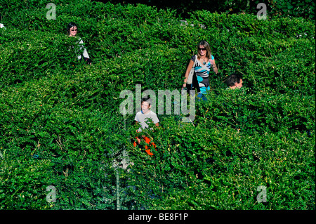 Femme dans le jardin, Paris, France, famille touristique visitant Monument Français, 'Château de Breteuil', Maze, le labyrinthe du millénaire. journées du Patrimoine Banque D'Images