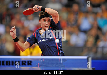 Le champion européen Michael MAZE, Danemark, tennis de table EM 2009, Porsche-Arena, Stuttgart, Bade-Wurtemberg, Allemagne, Europe Banque D'Images