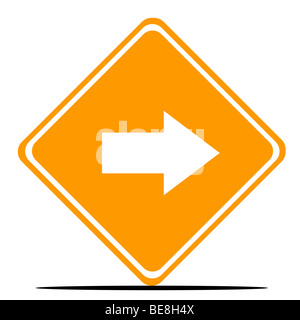 Panneau routier directionnel flèche dirigée isolé sur fond blanc. Banque D'Images