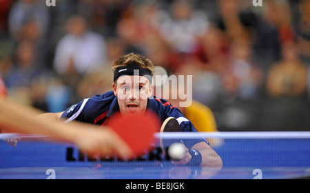 Le champion européen Michael MAZE, Danemark, tennis de table EM 2009, Porsche-Arena, Stuttgart, Bade-Wurtemberg, Allemagne, Europe Banque D'Images