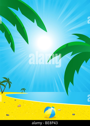 Station balnéaire tropicale avec palmiers et mer turquoise à roder sur golden sands Banque D'Images