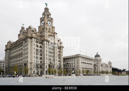 Le Royal Liver, Cunard et Port de Liverpool les bâtiments (les Trois Grâces), Pier Head, Liverpool, Merseyside, Angleterre Banque D'Images