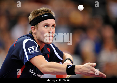 Le champion européen Michael MAZE, Danemark, tennis de table EM 2009, Porsche-Arena, Stuttgart, Bade-Wurtemberg, Allemagne, Europe Banque D'Images