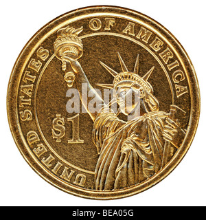 Un dollar United States coin isolé sur fond blanc Banque D'Images