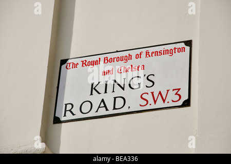 Plaque de rue, King's Road, Chelsea, le Royal Borough de Kensington et Chelsea, Londres, Angleterre, Royaume-Uni Banque D'Images