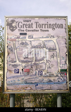 Great Torrington Devon, Angleterre Informations touristiques sur la carte Banque D'Images