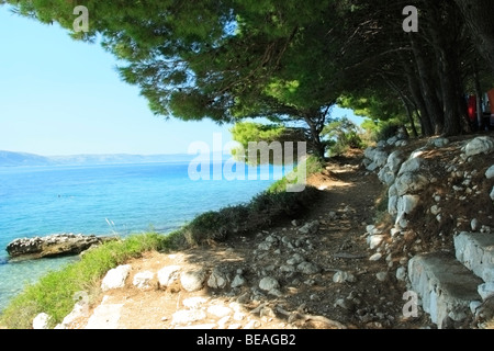 Sentier étroit,sur le haut de la falaise, menant le long de Dole camping en Croatie, Croatie Banque D'Images