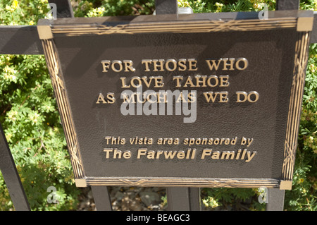 Plaque au point de vue vista, Tahoe City Lake Tahoe scènes, Californie Banque D'Images