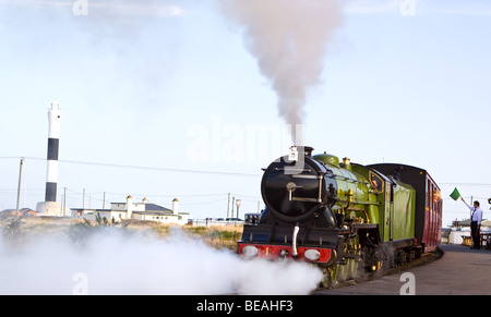 Déesse Verte du moteur n° 1 sur le Romney Hythe et Dymchurch Railway à Dungeness Banque D'Images