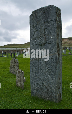 Dh Farr Farr SUTHERLAND BETTYHILL cimetière croix celtique en pierre picte ecosse gravure pict Banque D'Images