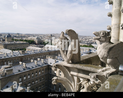 Vue de Paris à partir de la Galerie des Chimères sur Notre Dame de Paris Banque D'Images