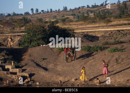 Femme à la collecte de l'eau d'un puits , Dalocha. L'Ethiopie Banque D'Images