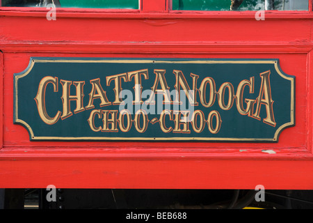 Chattanooga Choo Choo signe sur un train à Chattanooga, Tennessee, États-Unis Banque D'Images