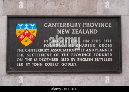 Plaque à Londres commémorant la fondation de Canterbury, Nouvelle-Zélande Banque D'Images