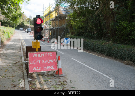 Lumière rouge montrant à circulation temporaires. Banque D'Images