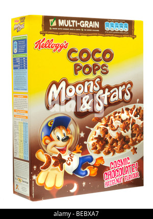 Boîte de céréales pour petit déjeuner Coco POPS Moons & Stars de Kellogg Banque D'Images