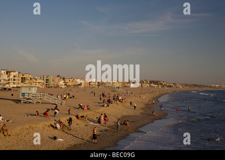 Les touristes sur la plage, Santa Monica, Los Angeles County, Californie, USA Banque D'Images