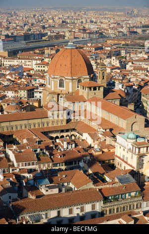 Vue panoramique de Florence de campanile de Giotto, Toscane, Italie. Banque D'Images