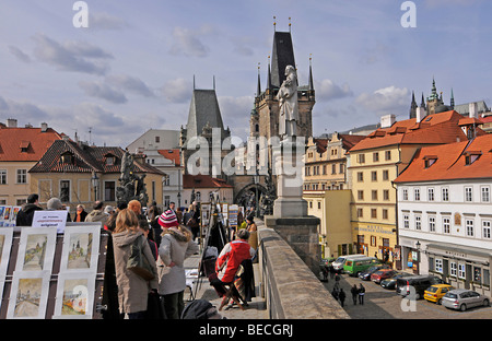 Le Pont Charles, le château de Prague, Habour sur quartier du château Hradcany, Prague, République Tchèque, Europe Banque D'Images