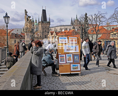 Le Pont Charles, le château de Prague, la cathédrale Saint-Guy, Hradcany, quartier du château de Prague, République Tchèque, Europe Banque D'Images