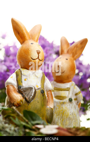Easterbunnies avec campanules (Campanula) Banque D'Images