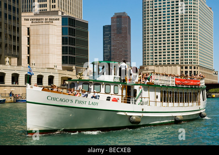 Visite architecturale bateau "Chicago's First Lady" Croisière sur la rivière Chicago. Banque D'Images