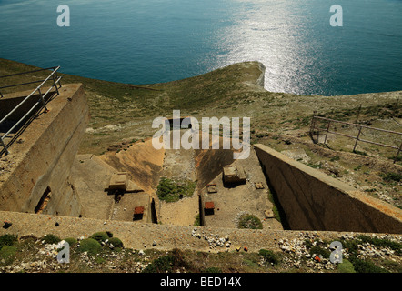 Le haut vers le bas du site d'essai de fusée. Les aiguilles, île de Wight, Angleterre, Royaume-Uni. Banque D'Images