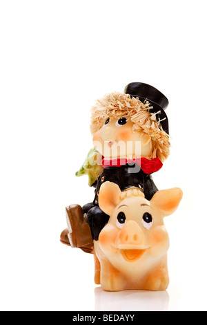 Ramoneur sur lucky pig, figurines Banque D'Images