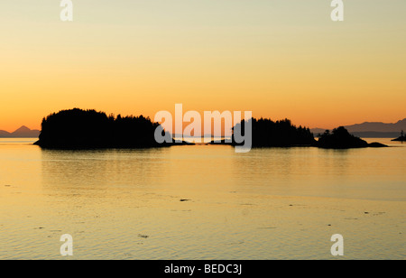 Groupe d'îles près de Port Hardy avant le lever du soleil, le passage de l'intérieur, l'île de Vancouver, Canada, Amérique du Nord Banque D'Images