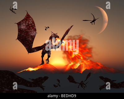 Montagnes de Feu , produit par un Dragon de Feu. Banque D'Images