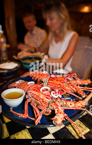 Les langoustes, dîner, restaurant, Havelock Island, îles Andaman, en Inde, en Asie du Sud Banque D'Images