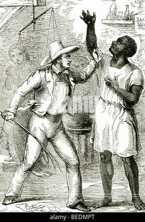 Le propriétaire d'esclaves s'attaque au héros du livre dans cette illustration de la première édition 1852 par Harrie Beecher Stowe Banque D'Images