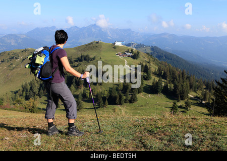 La recherche sur l'randonneur Zwieselalm alpages, Salzkammergut, Haute Autriche, Autriche, Europe Banque D'Images