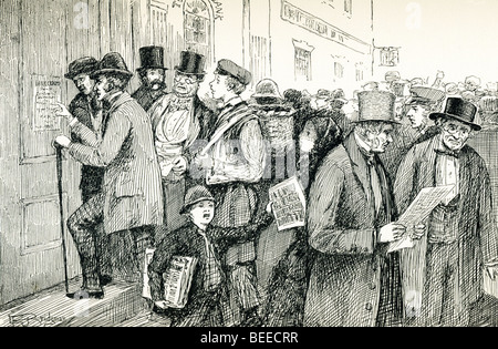 Cette illustration montre la panique de 1888 de 1857, a commencé par l'échec de la direction générale de l'Ohio NYC et d'assurance-vie Société de fiducie. Banque D'Images