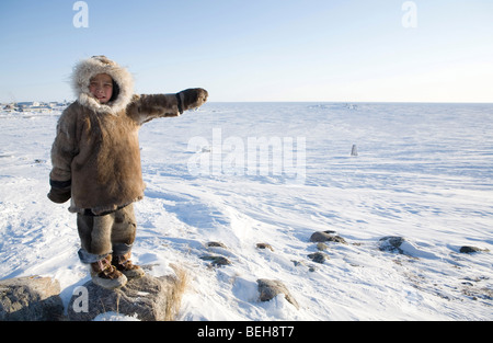 Portrait d'un Inuk. Gojahaven est une ville située à l'extrême nord du canada où vivent 1000 000 Inuits. Banque D'Images