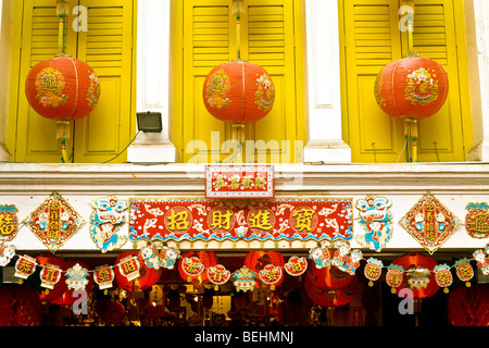 Singapour, Pagoda Street. Maisons traditionnelles, des lanternes. Banque D'Images