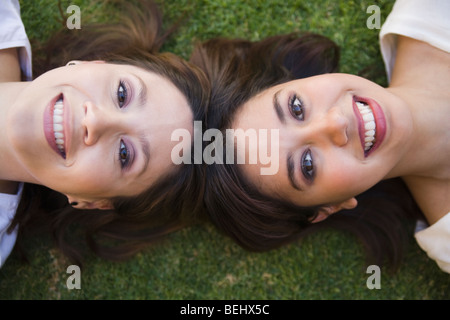 High angle view of two women smiling Banque D'Images